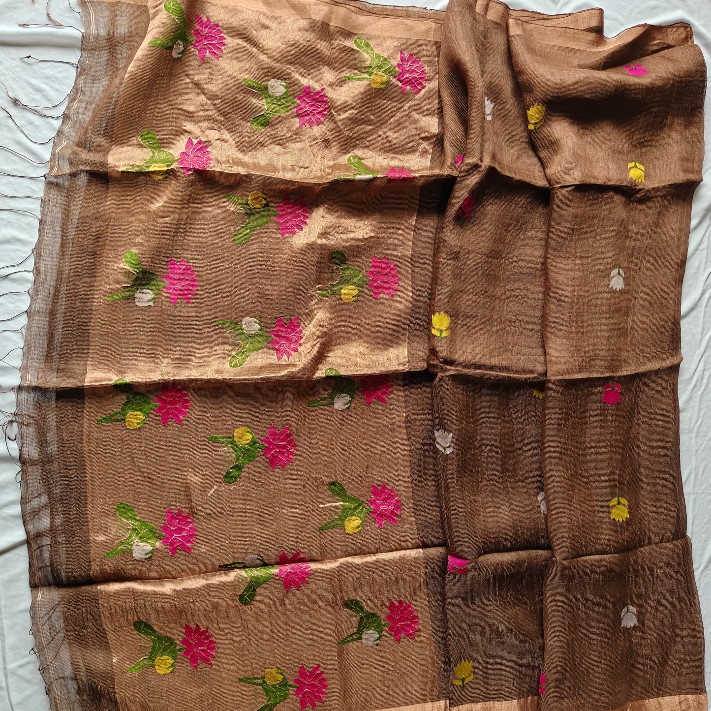 Tissue Silk Linen Saree with Splendid Lotus Motifs