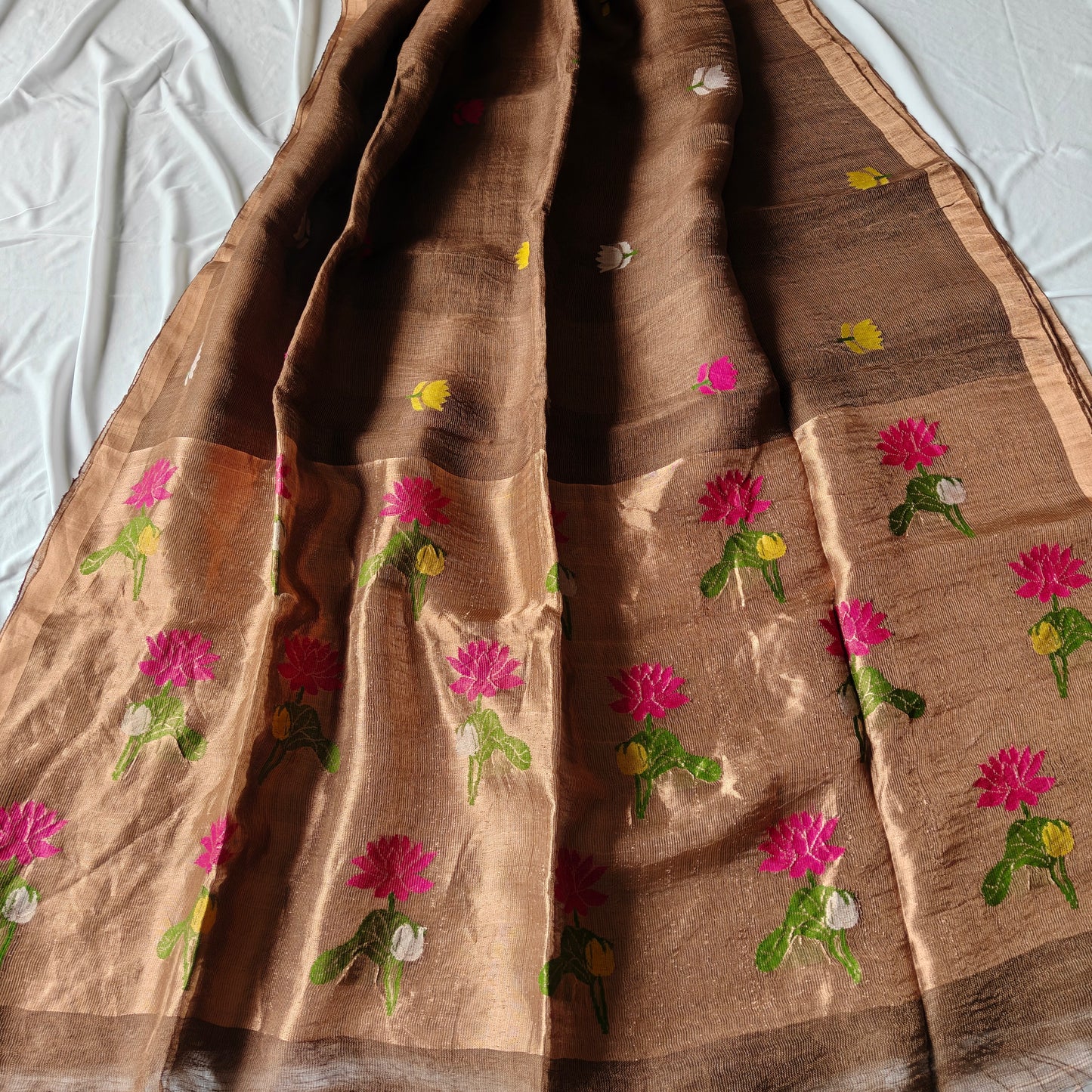 Tissue Silk Linen Saree with Splendid Lotus Motifs