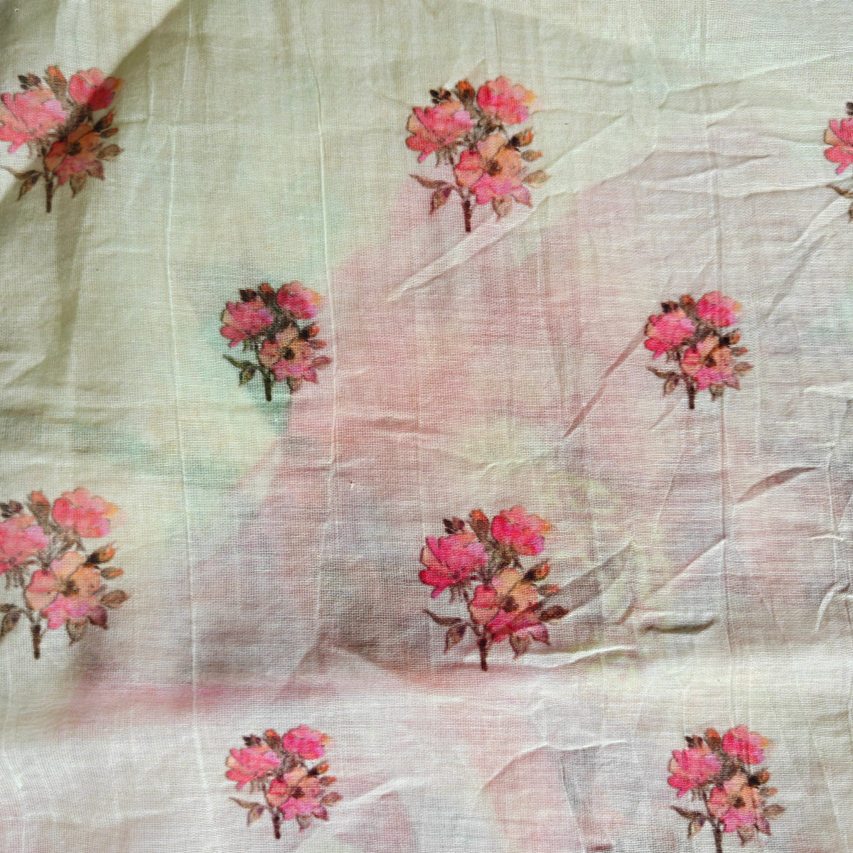 Soft Pastel Yellow Mul Chanderi Saree with Floral Print and Lace Border