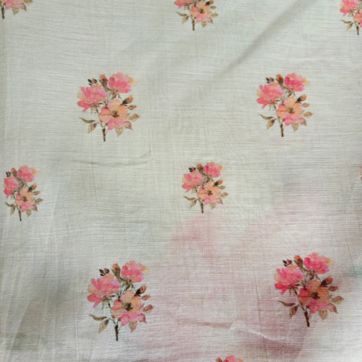 Mul Chanderi Saree with Floral Print and Lace Border