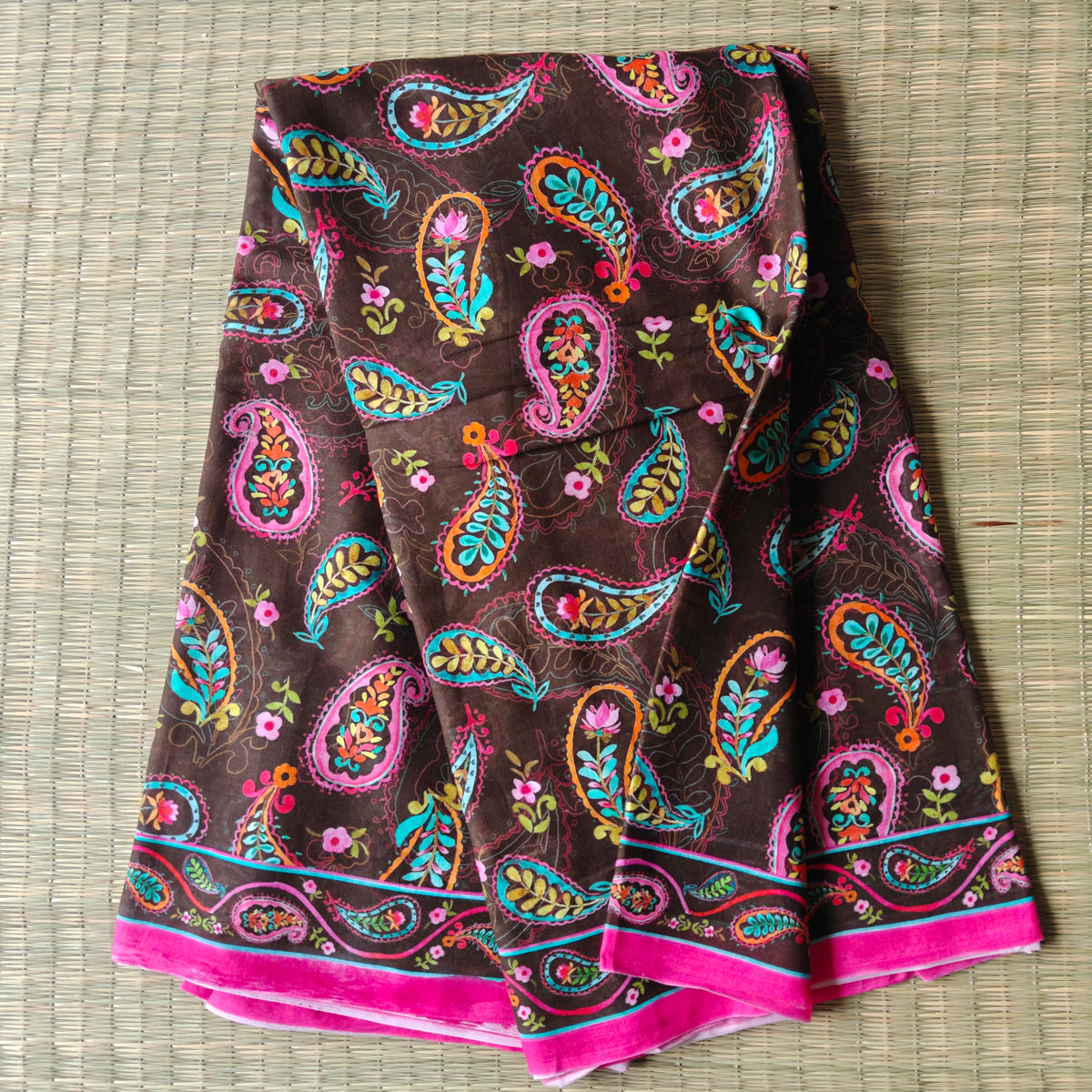 Rich Coffee Brown Printed Mul Cotton Saree