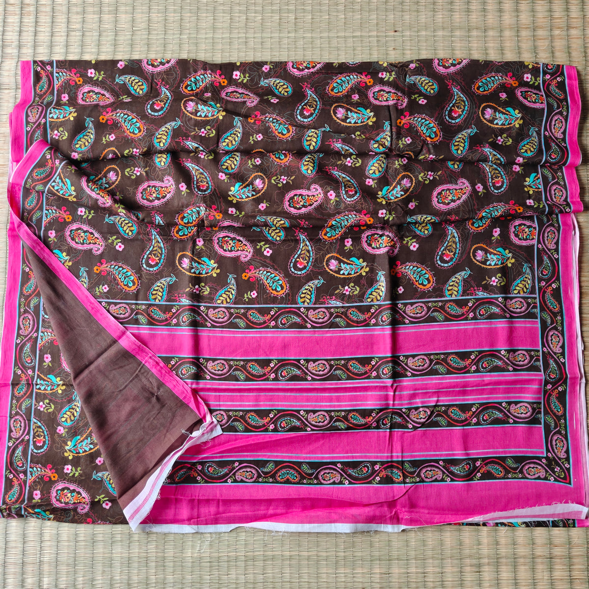 Rich Coffee Brown Printed Mul Cotton Saree