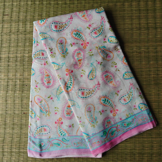 Pastel-toned Printed Mul Cotton Saree