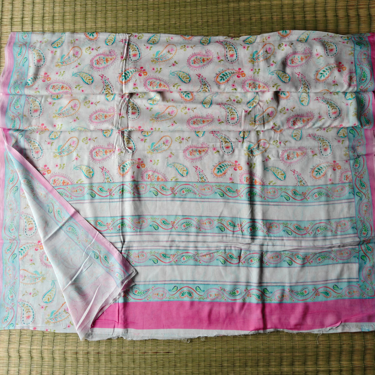 Pastel-toned Printed Mul Cotton Saree