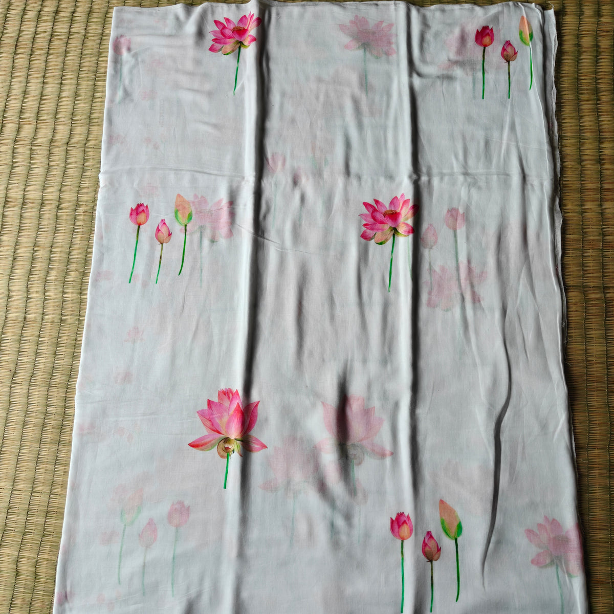 Lotus Motifs on White Mul Cotton Saree
