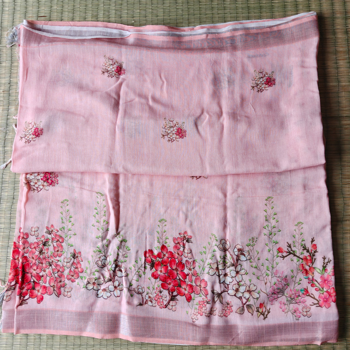 Stylish Pastel Pink Colour Cotton Linen Saree
