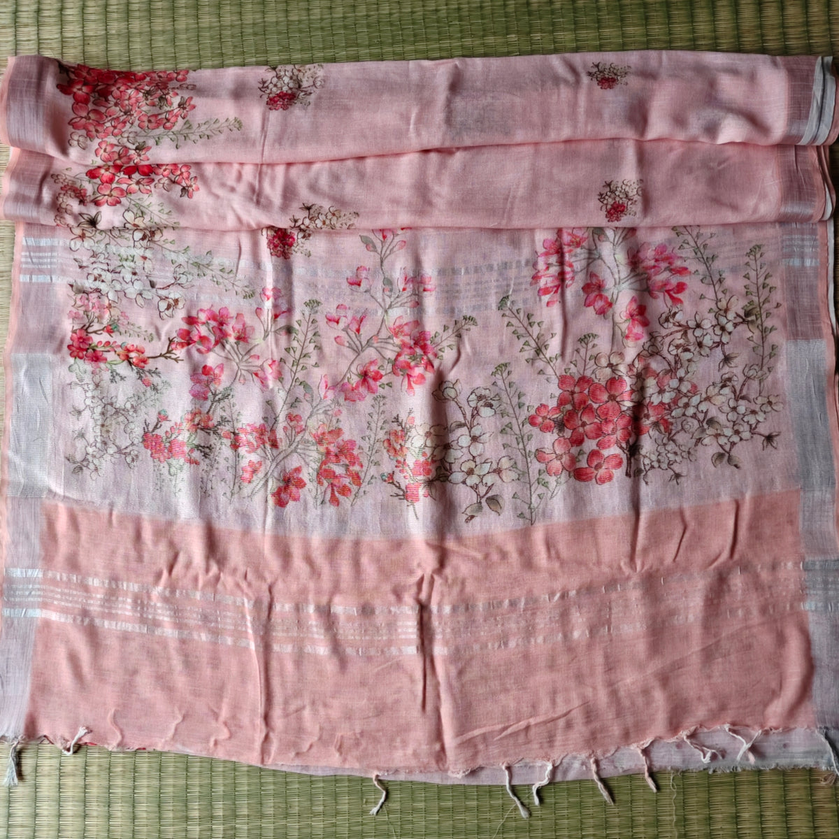 Stylish Pastel Pink Colour Cotton Linen Saree