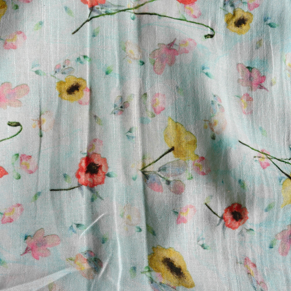 Pastel Ice Blue Cotton Linen Saree