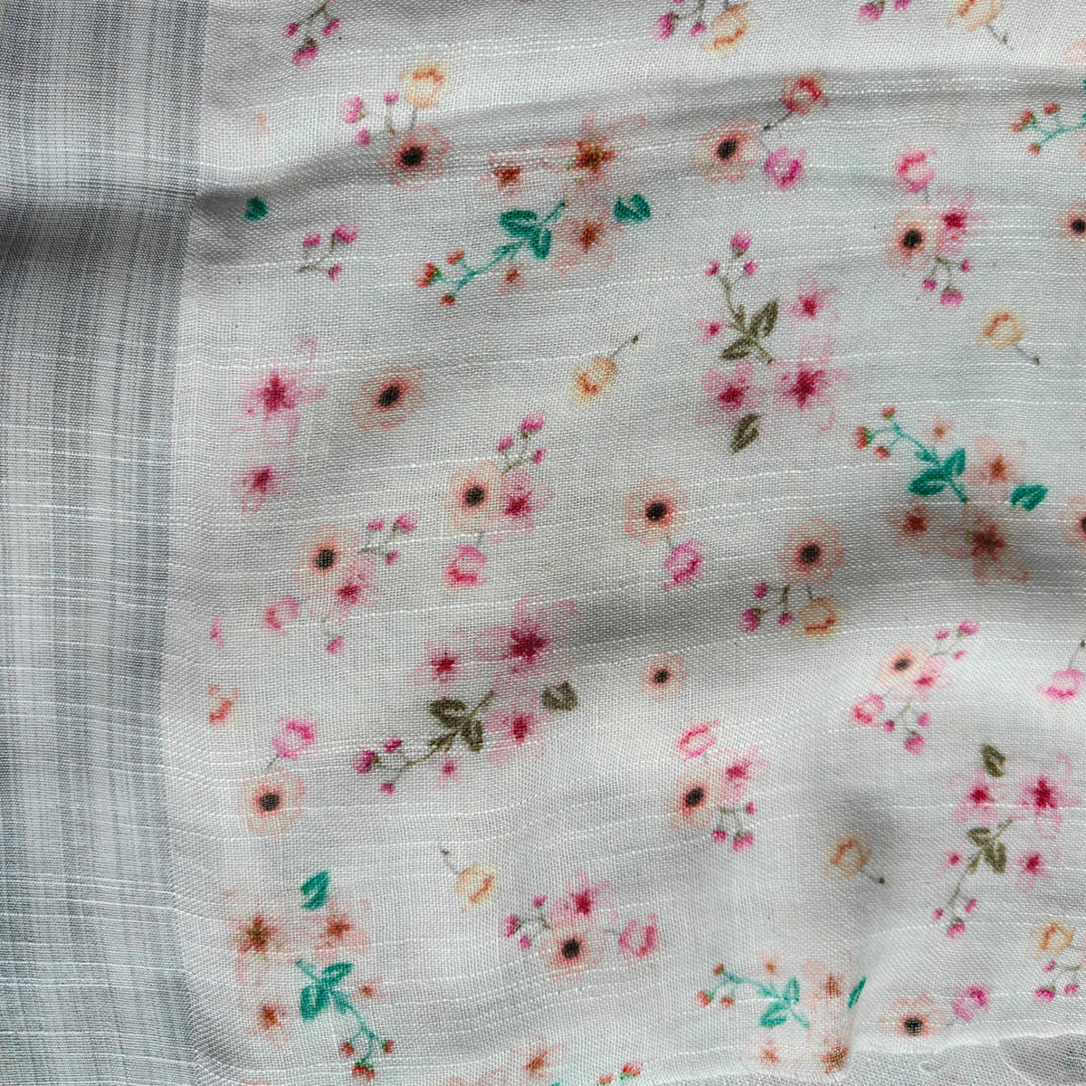 Floral Printed Cotton Linen Saree