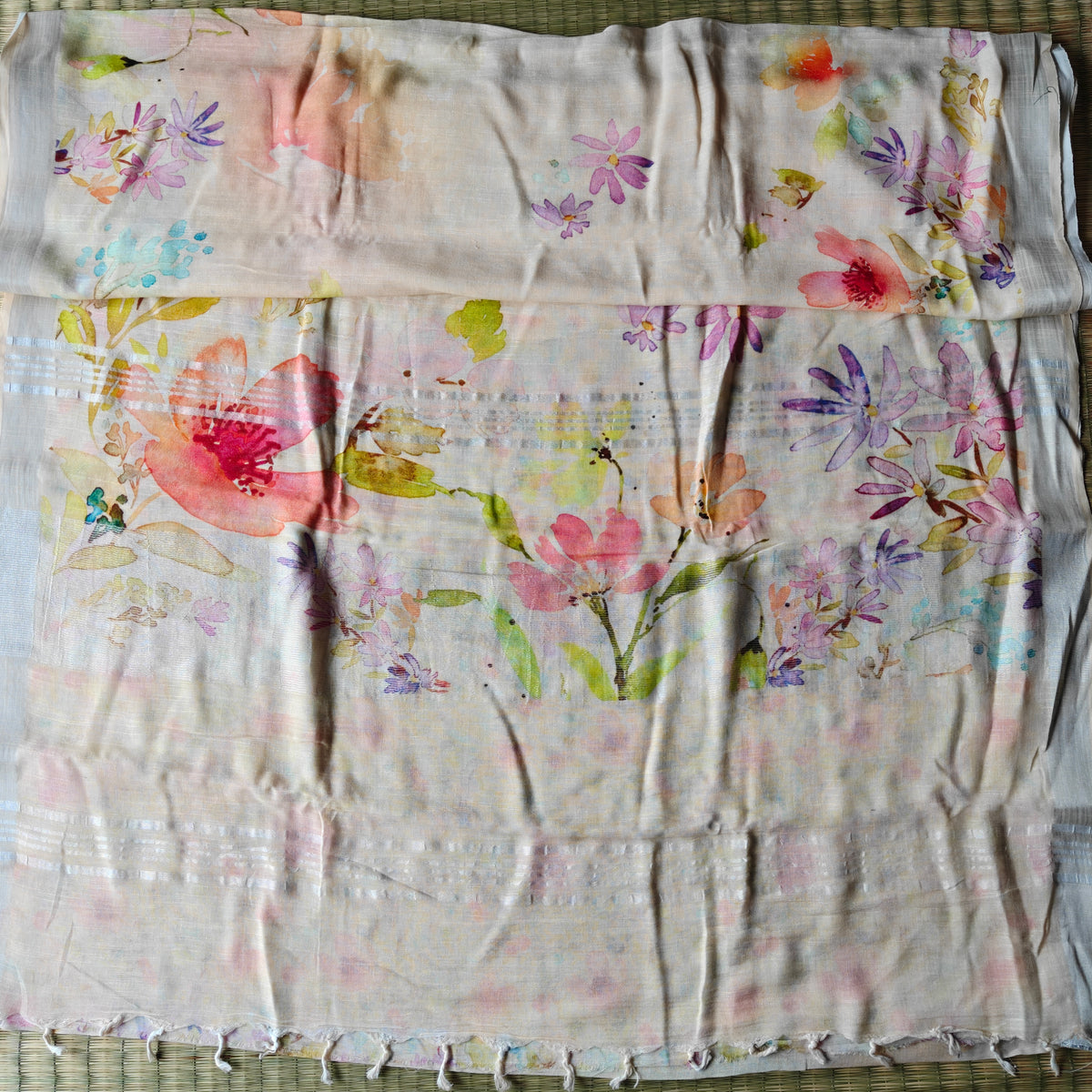 Pastel Cotton Linen Saree with Print