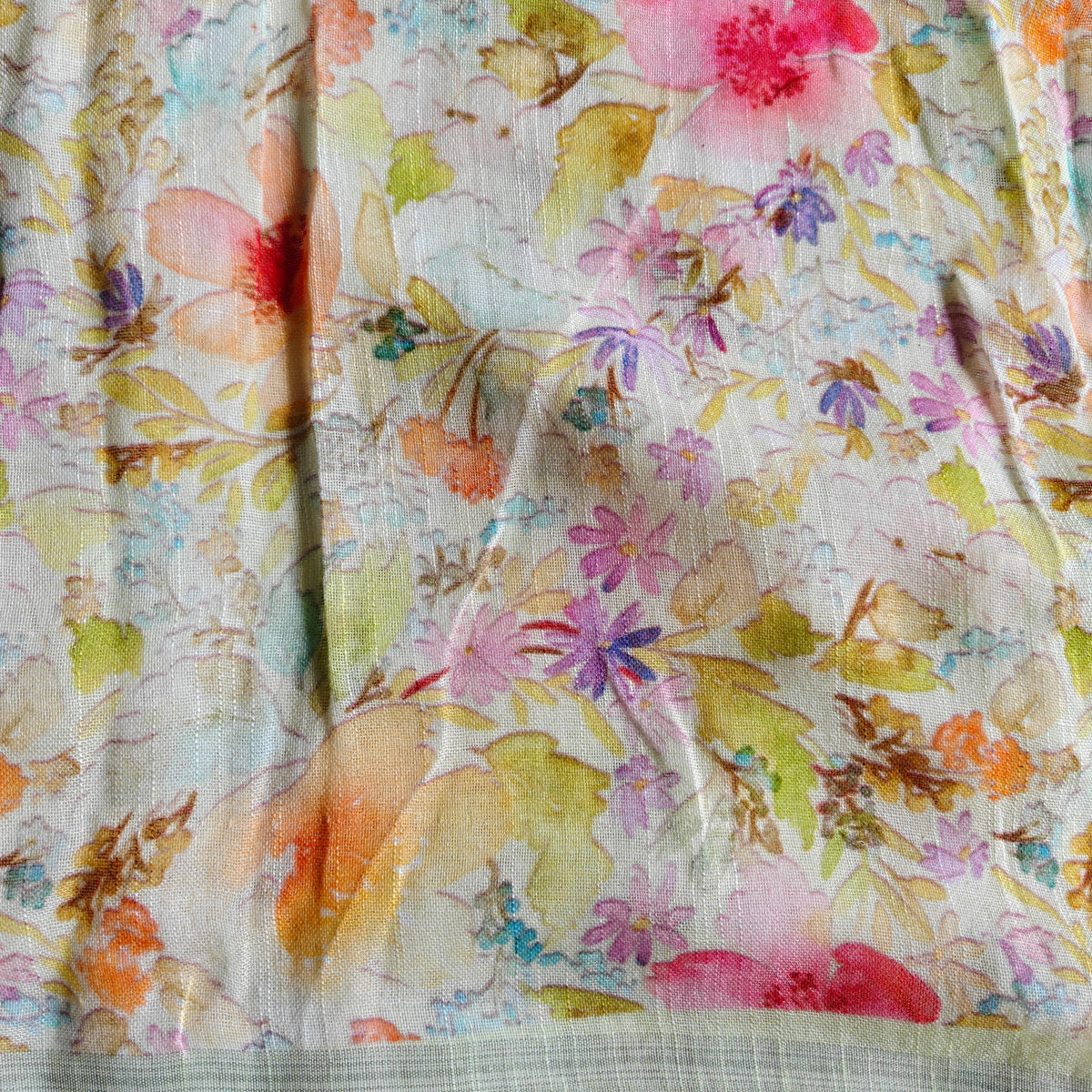 Vibrant Floral Printed Cotton Linen Saree