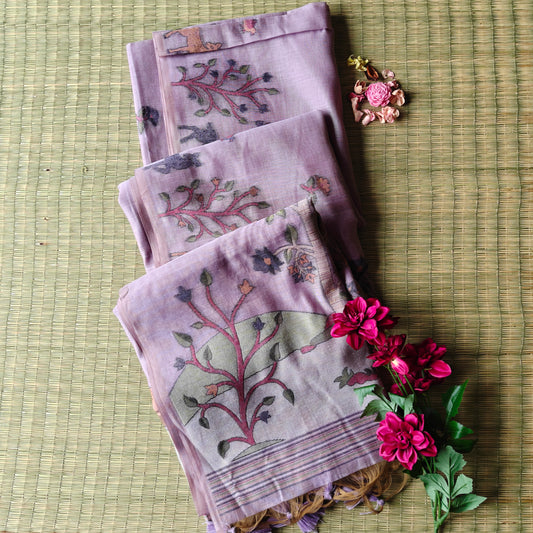 Lavender Muga Cotton Saree
