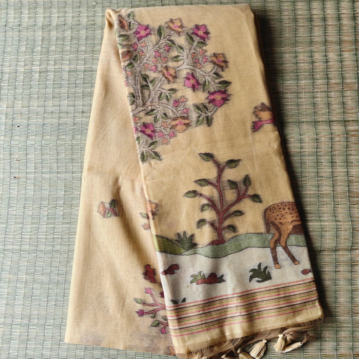 Pastel Yellow Muga Cotton Saree