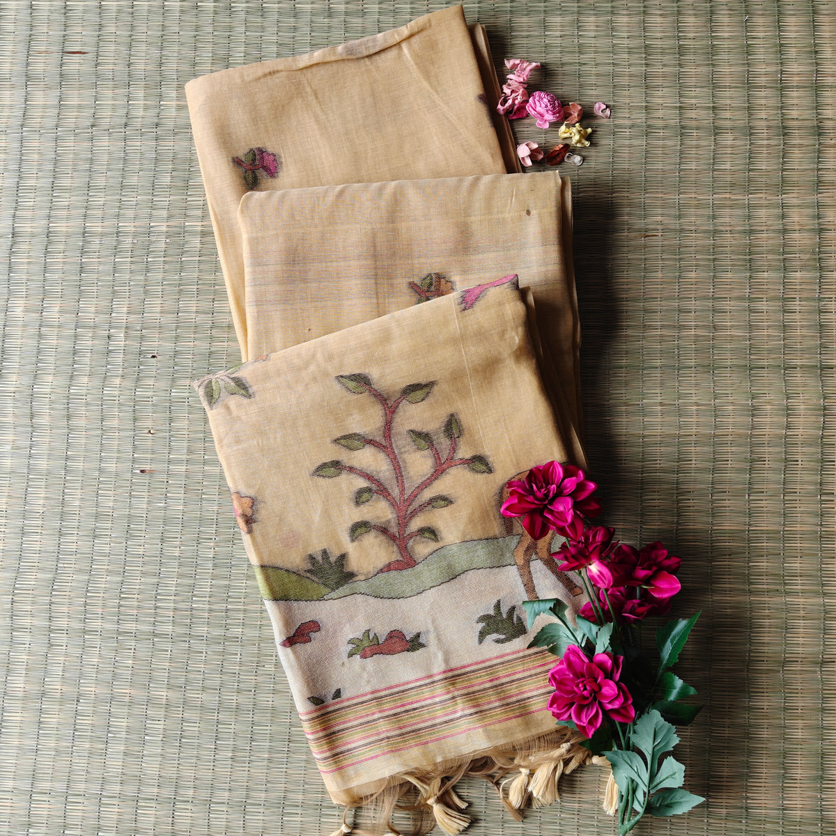 Pastel Yellow Muga Cotton Saree
