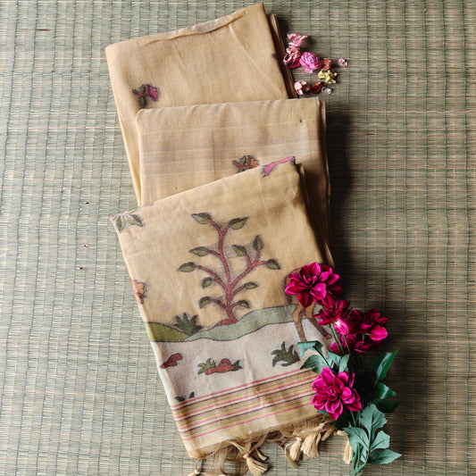 Pastel Yellow Muga Cotton Saree