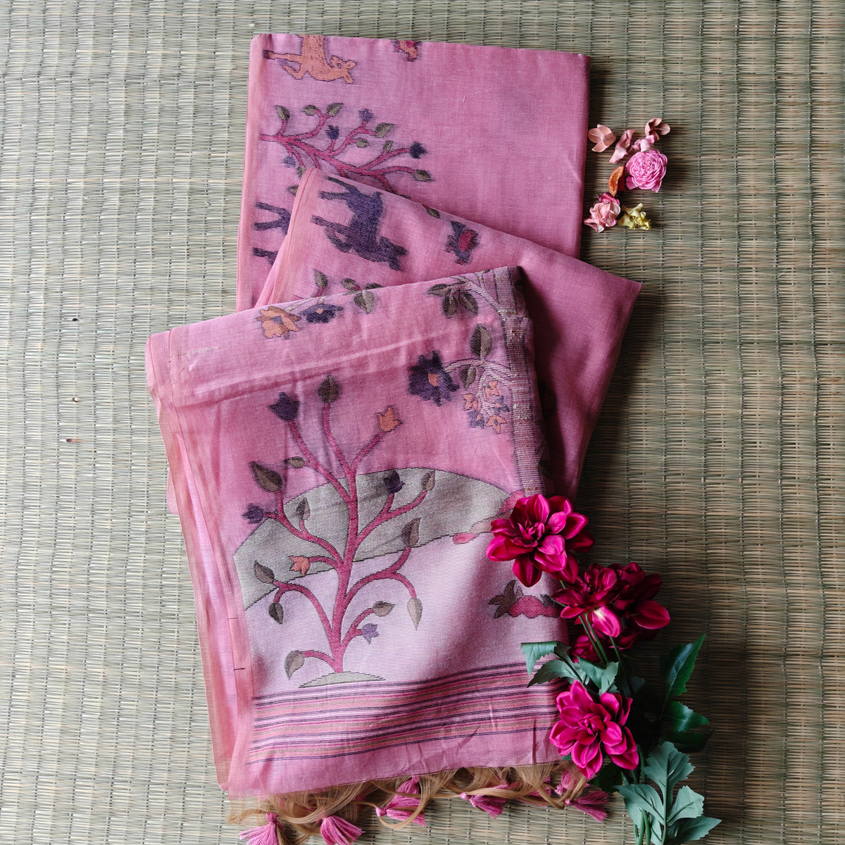 Pink Muga Cotton Saree