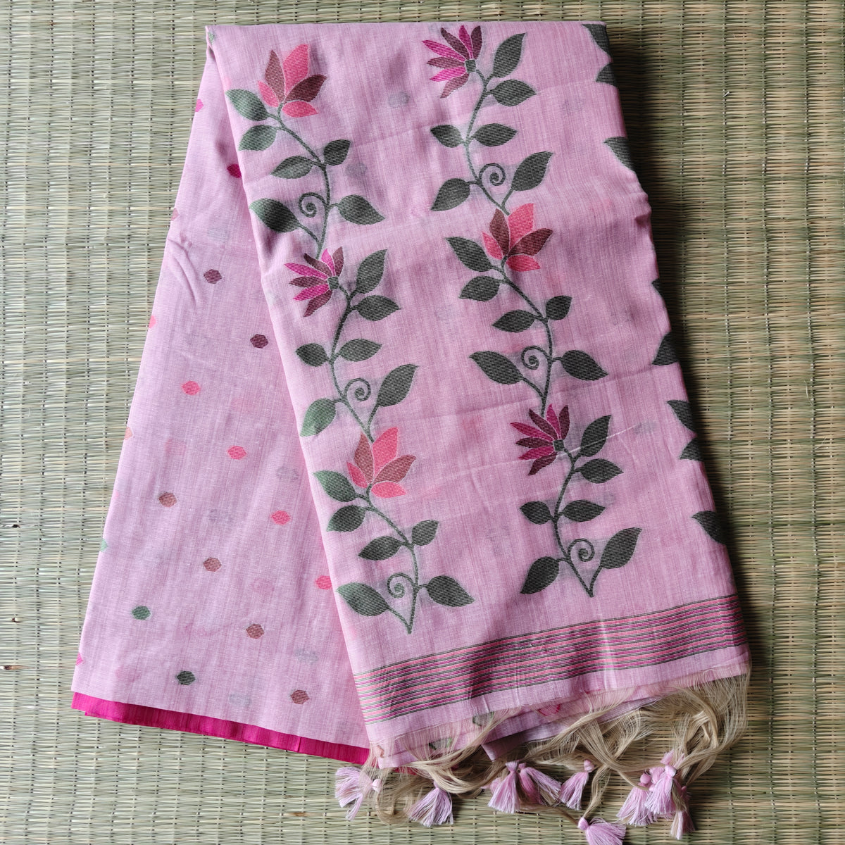 Pastel Pink Chanderi Cotton Jamdani Saree