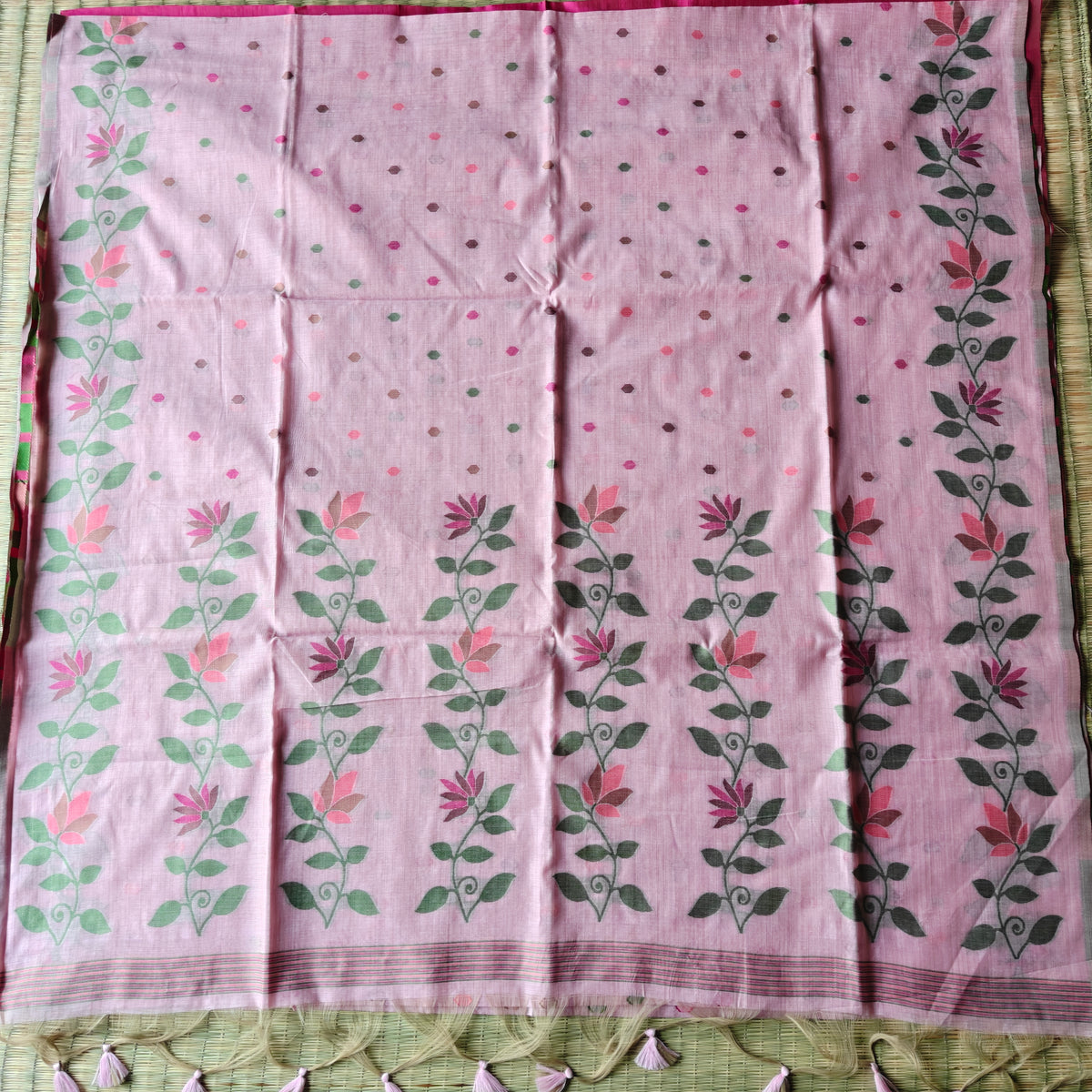 Pastel Pink Chanderi Cotton Jamdani Saree