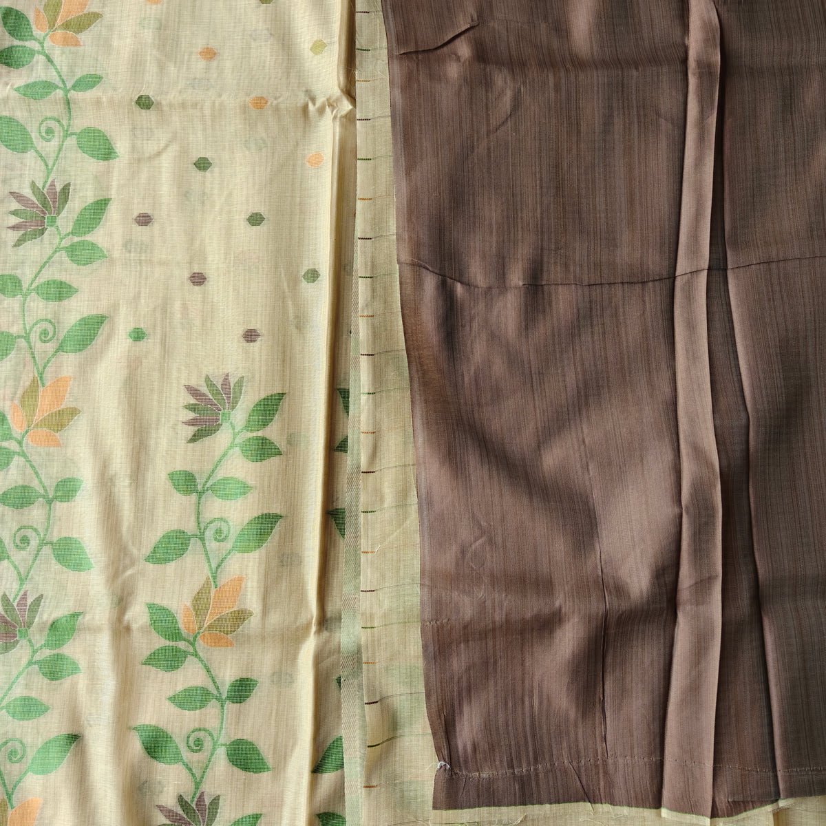 Beige Chanderi Cotton Jamdani Saree