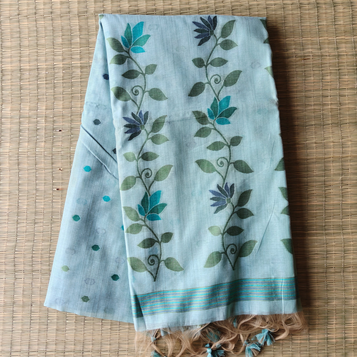 Ice Blue Chanderi Cotton Jamdani Saree
