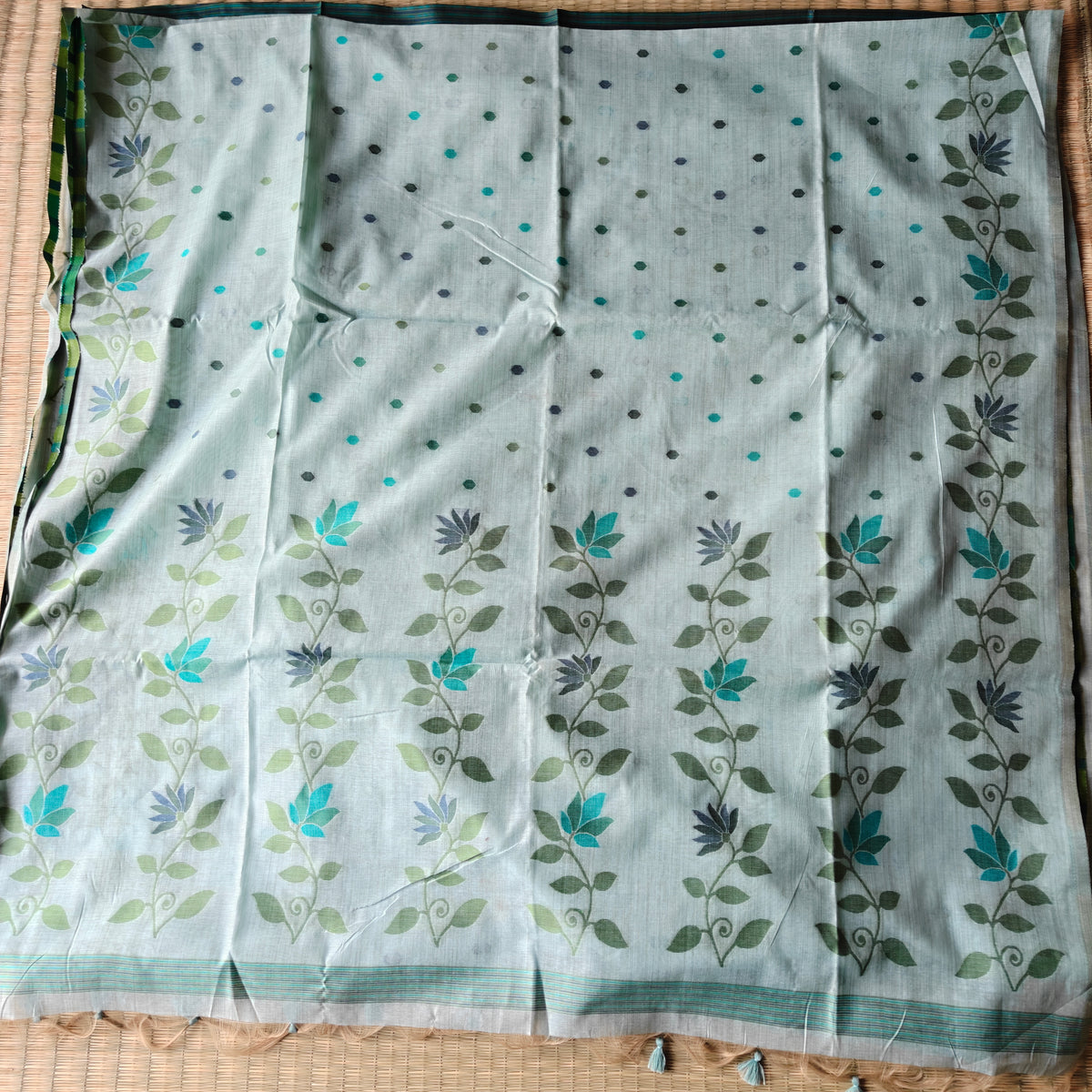 Ice Blue Chanderi Cotton Jamdani Saree
