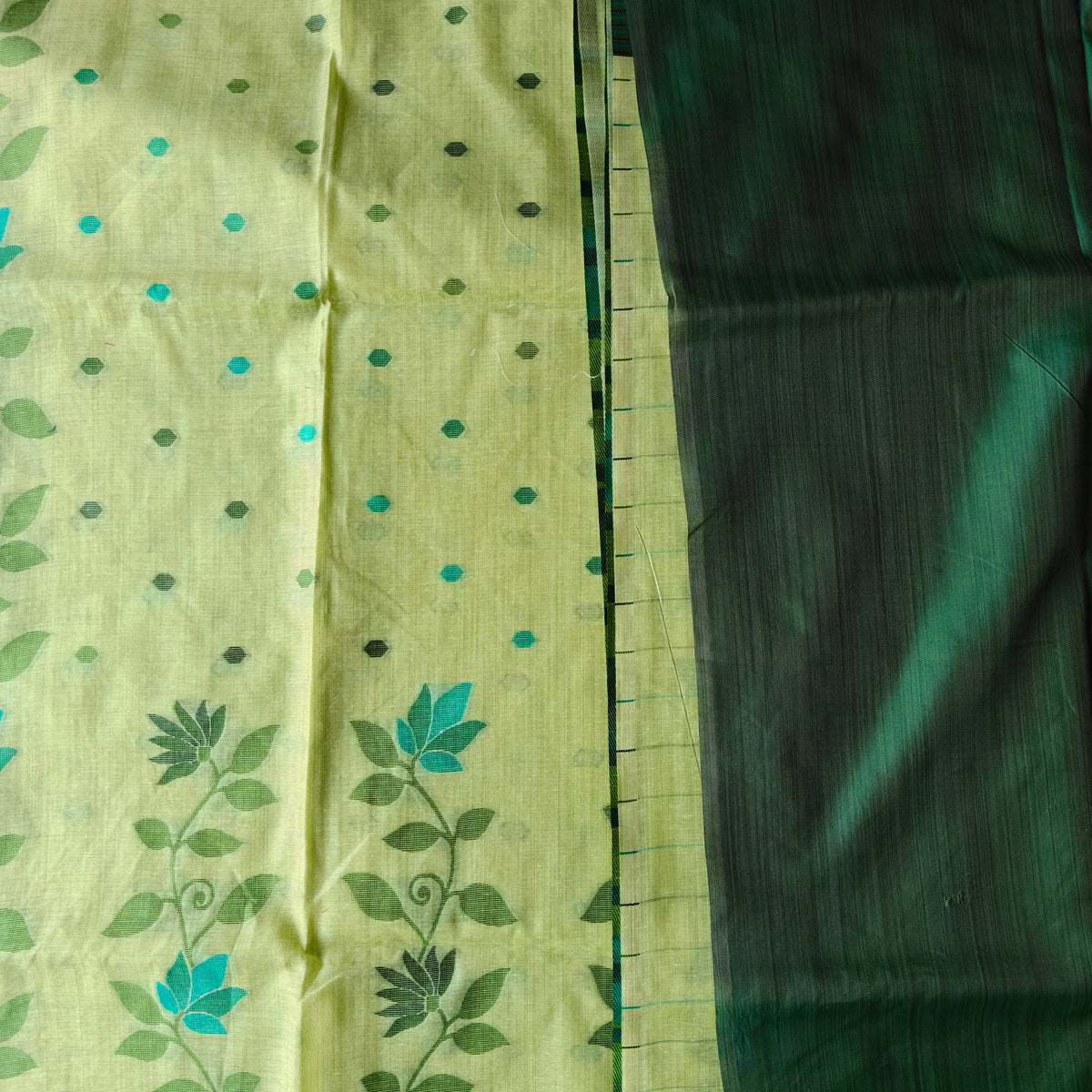 Pastel Lime Chanderi Cotton Jamdani Saree