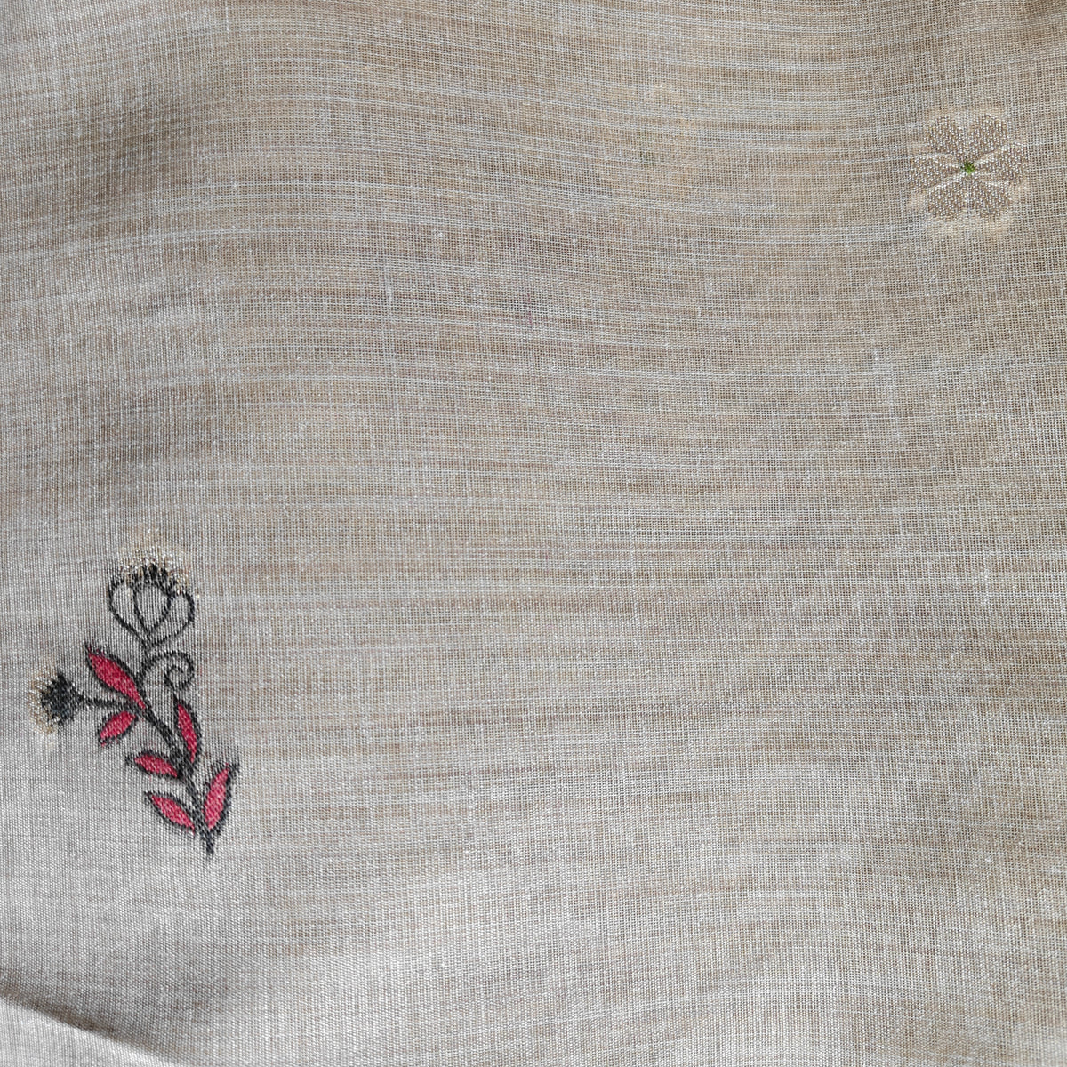 Beige-Grey Chanderi cotton Saree with colourful Swan Motifs