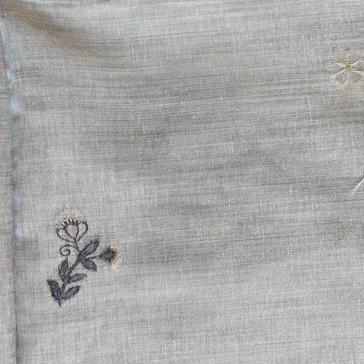 Bluish Grey Chanderi Cotton Saree with Colorful Swan Motifs