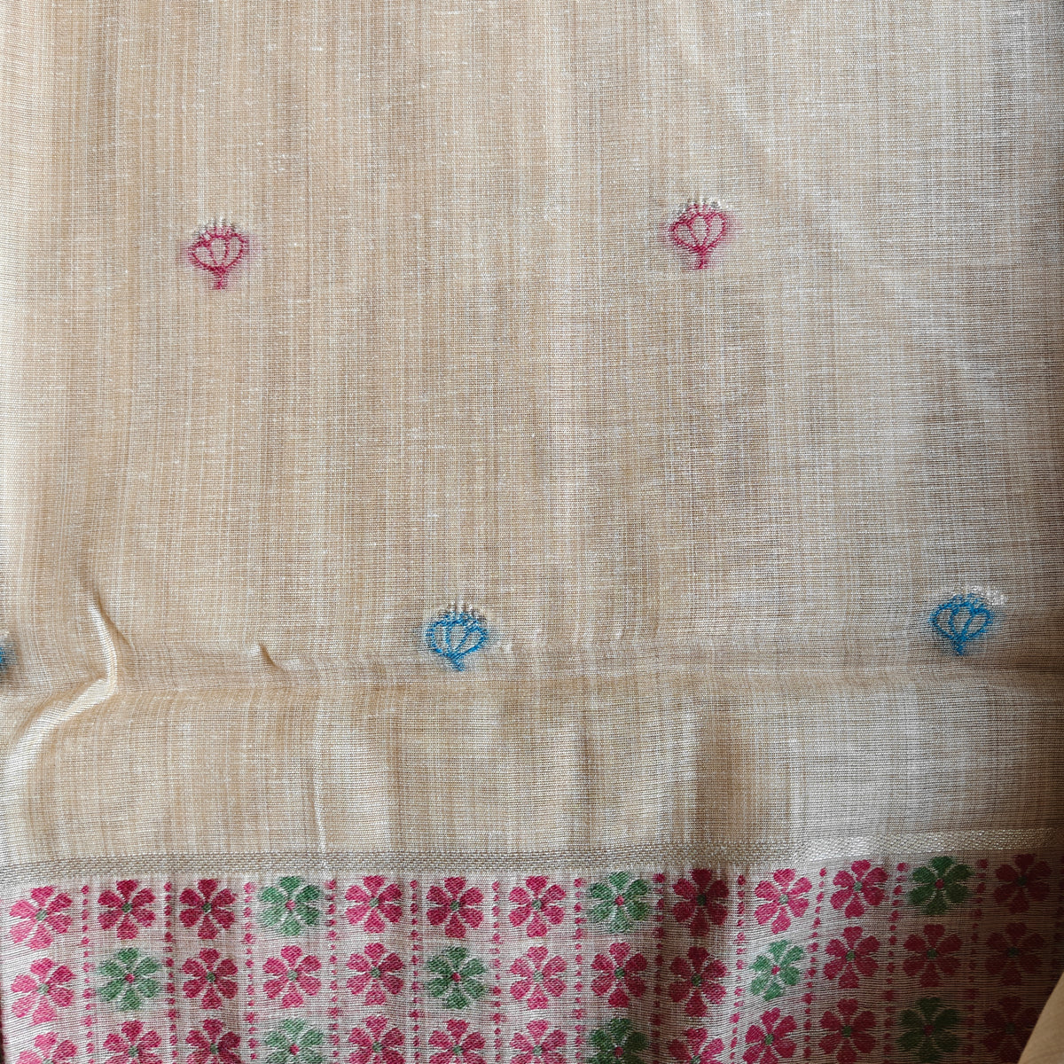 Golden yellow Chanderi cotton Saree with colorful Swan Motifs