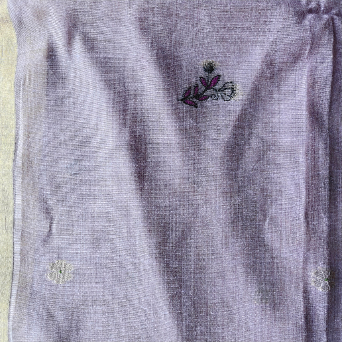 Lavender Chanderi Cotton Saree with colorful Swan Motifs