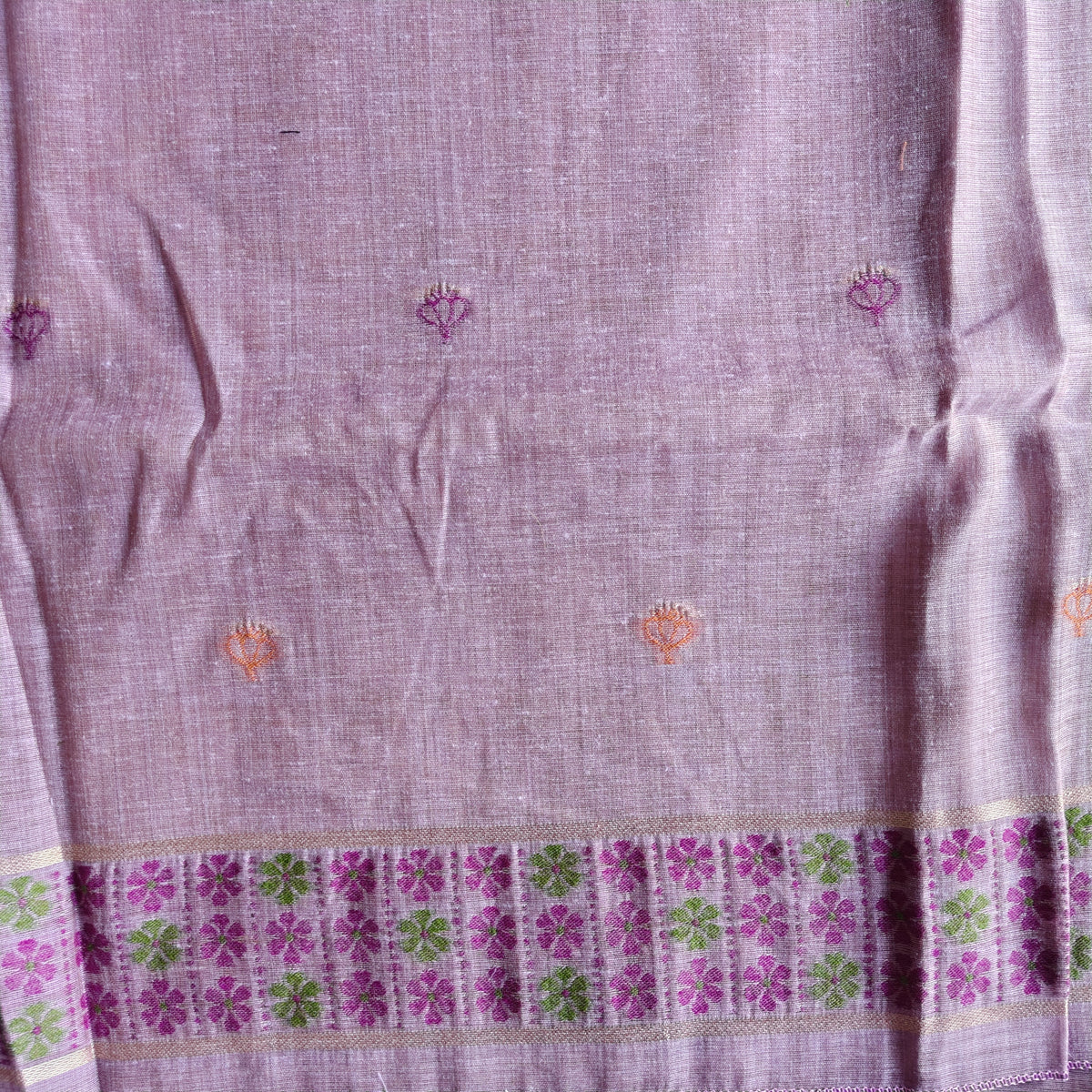 Lavender Chanderi Cotton Saree with colorful Swan Motifs