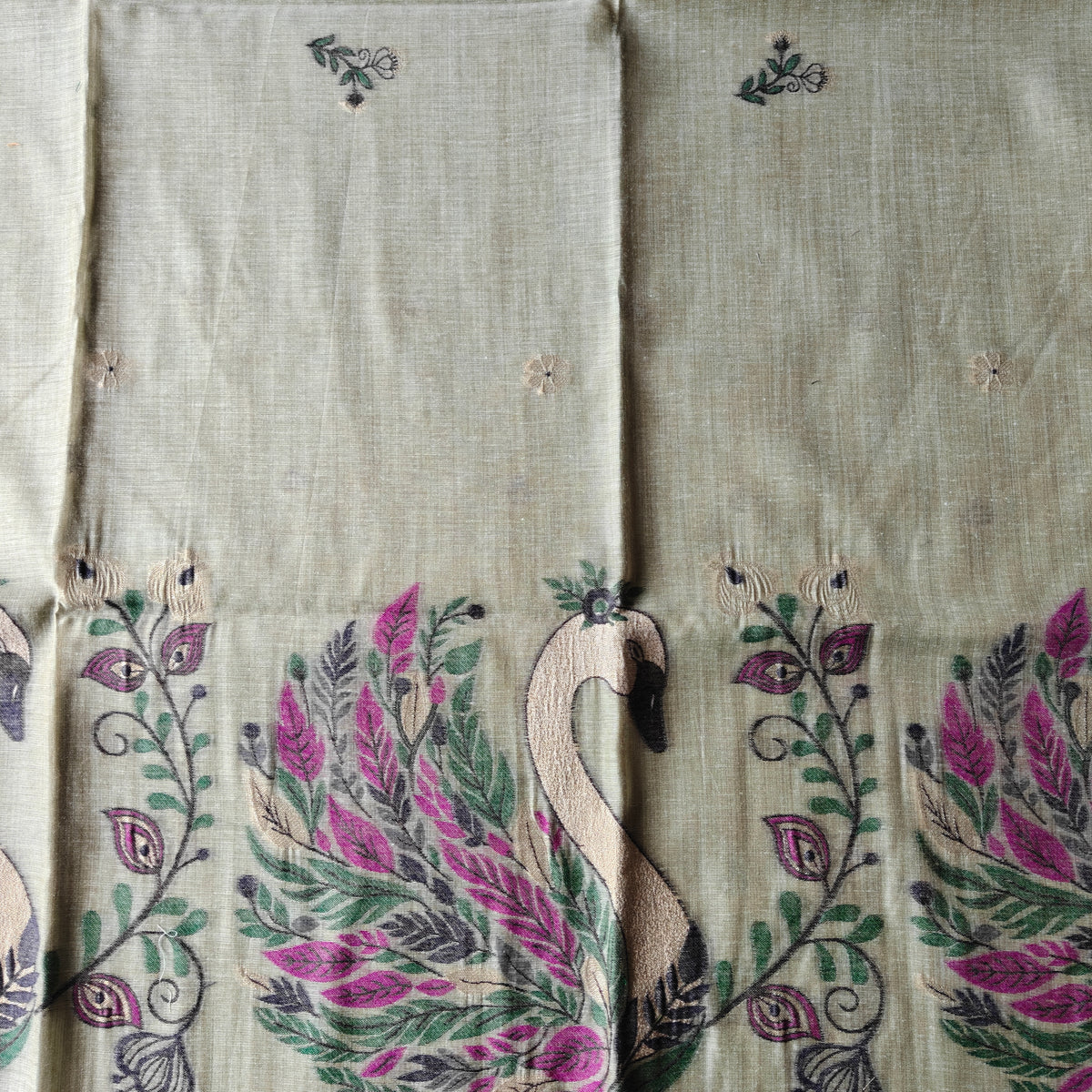 Chanderi Cotton Saree with colourful Swan Motifs