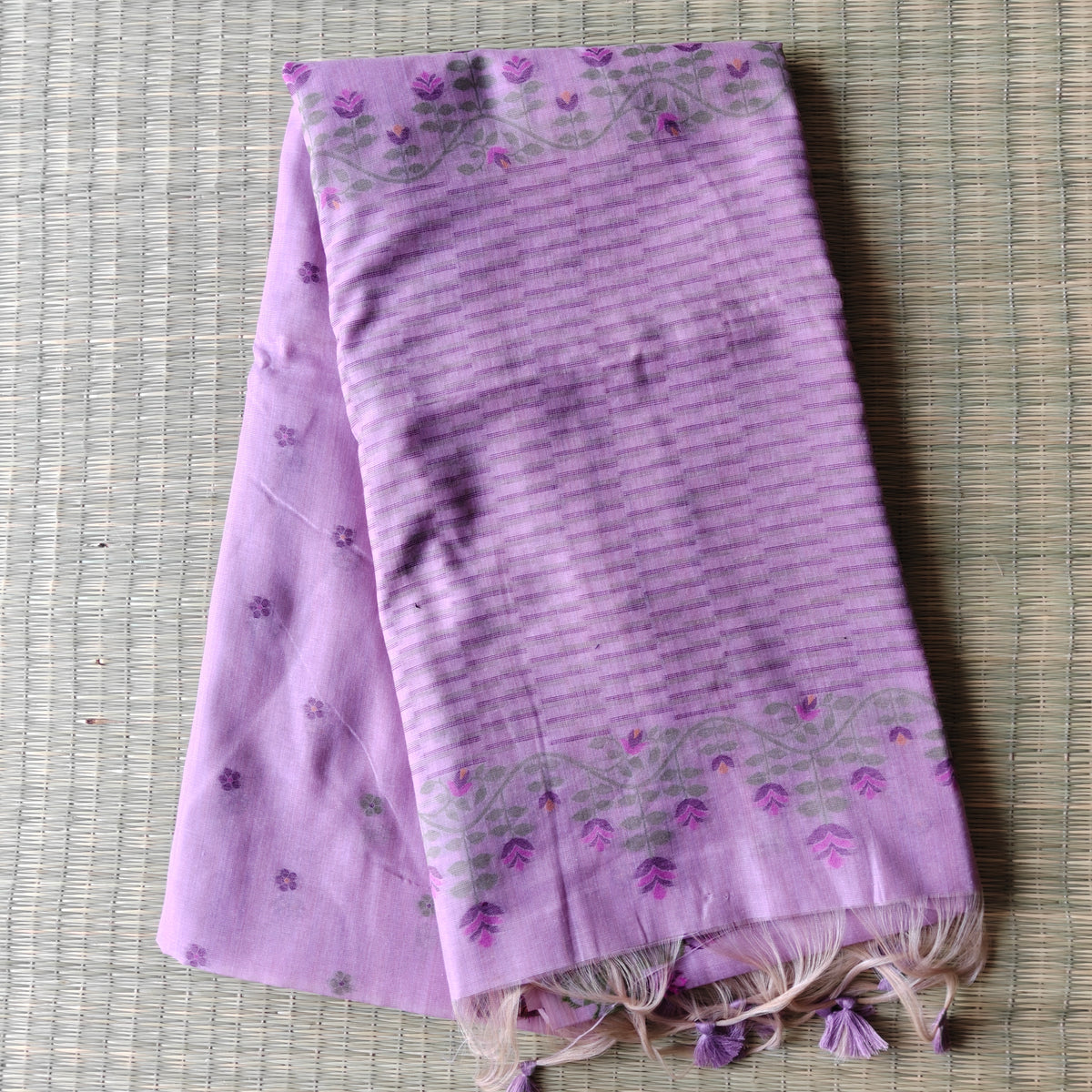 Lavender Chanderi Cotton Jamdani Saree