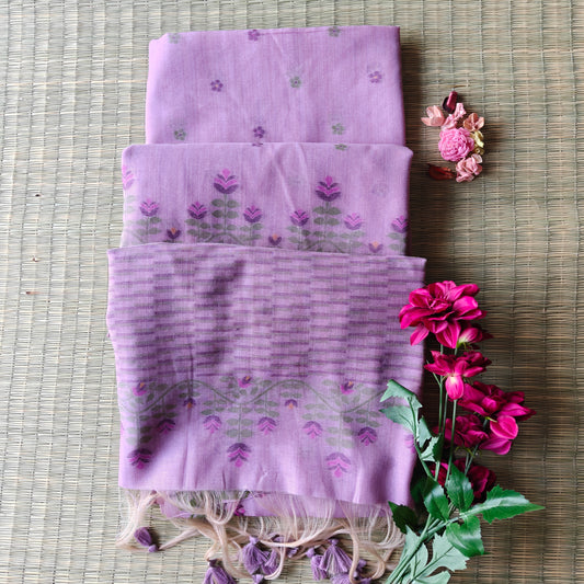 Lavender Chanderi Cotton Jamdani Saree