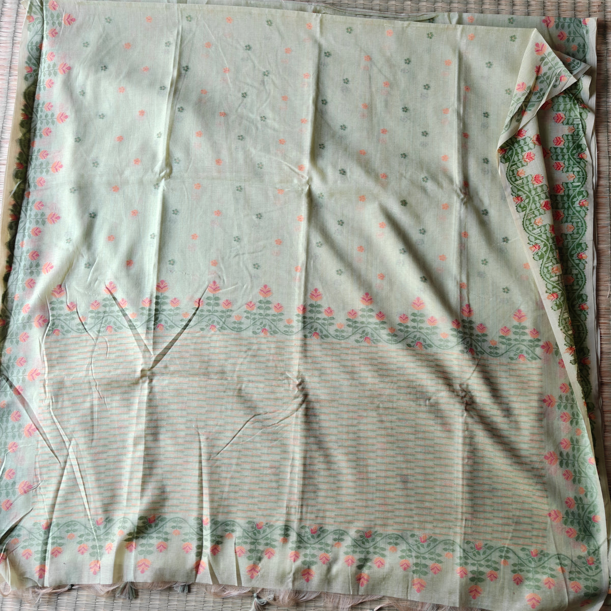 Pastel mist Green Chanderi Cotton Jamdani Saree