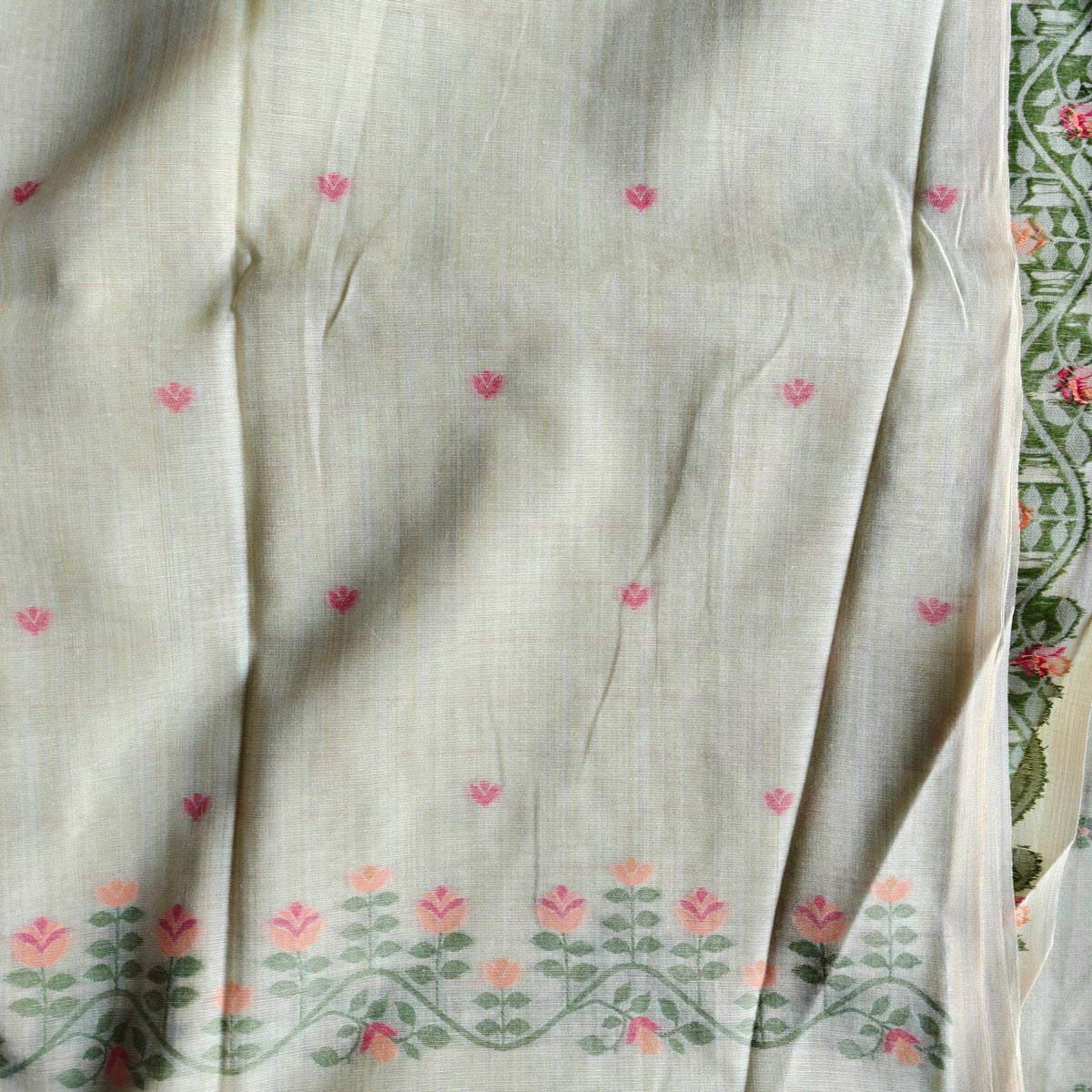 Pastel mist Green Chanderi Cotton Jamdani Saree