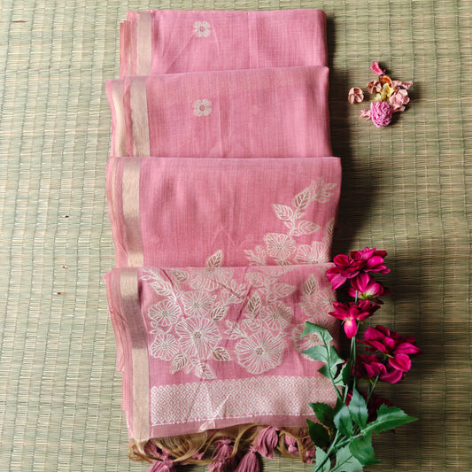 Blush Pink Chanderi Cotton Saree