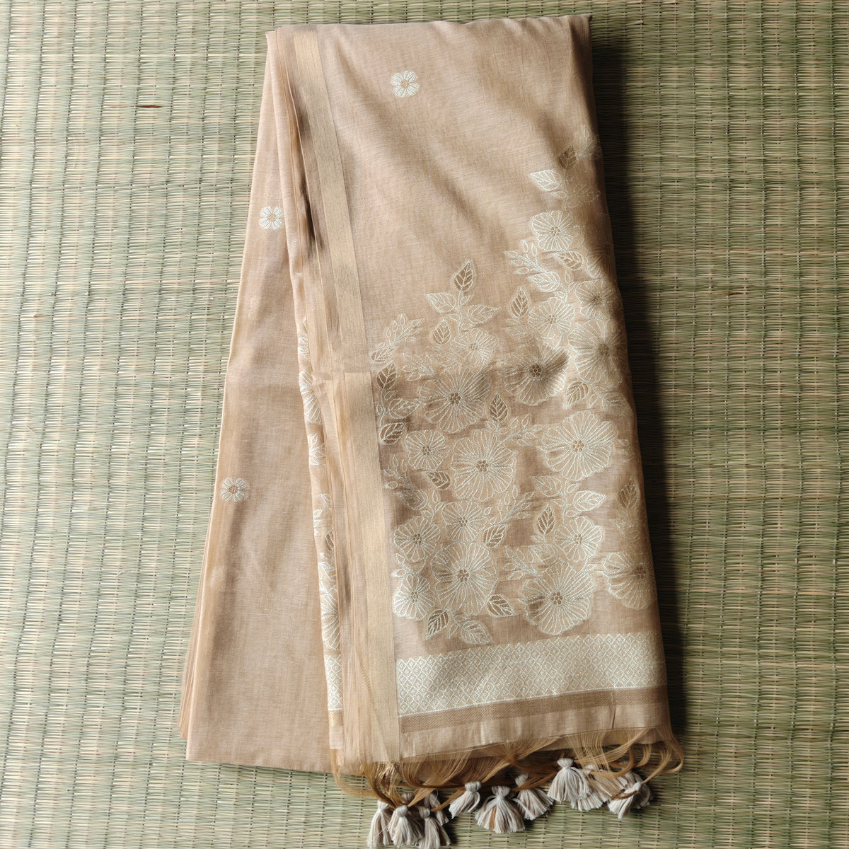 Beige Gold Chanderi Cotton Saree