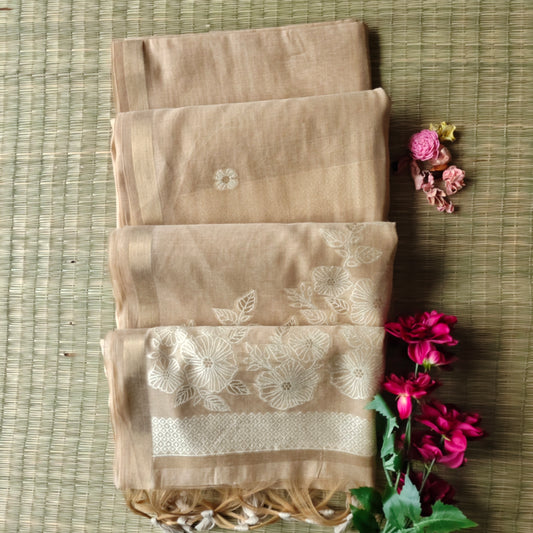 Beige Gold Chanderi Cotton Saree