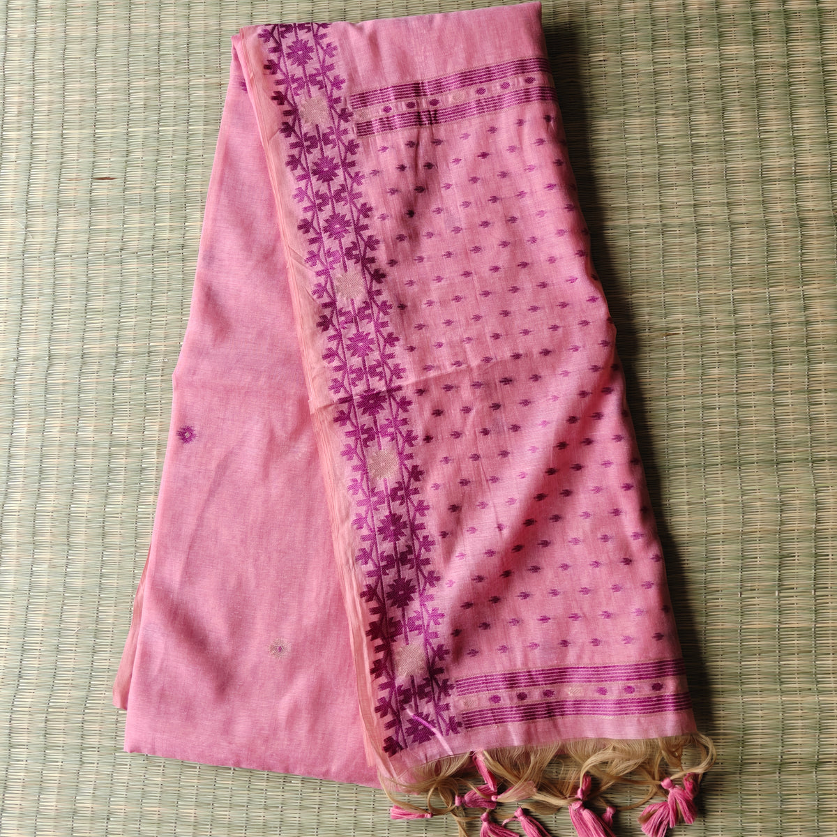 Blush Pink chanderi Cotton Jamdani Saree