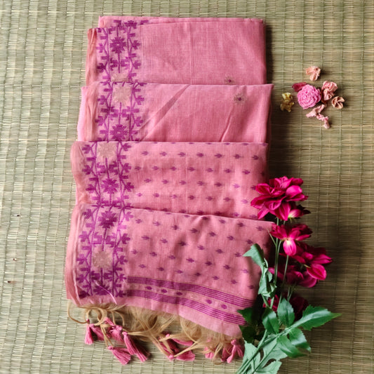 Blush Pink chanderi Cotton Jamdani Saree