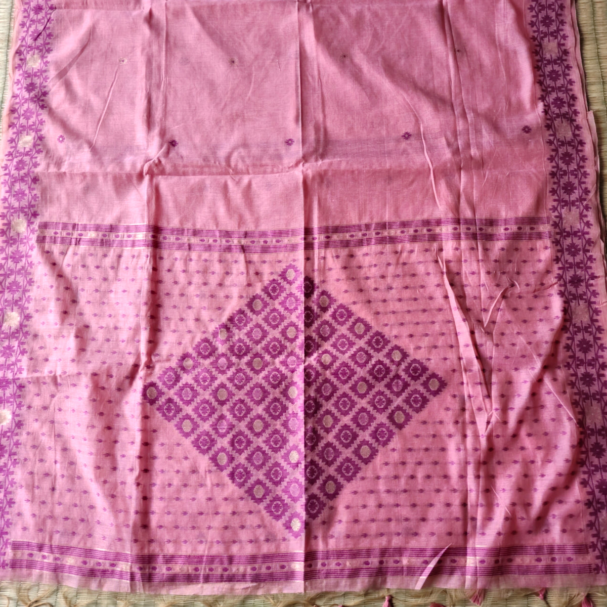 Blush Pink chanderi Cotton Jamdani Saree