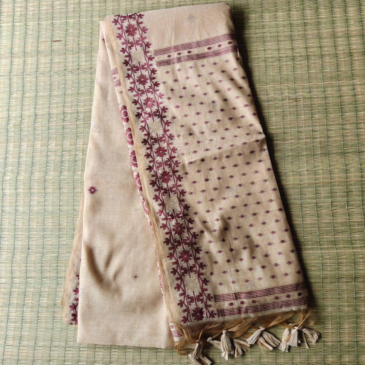Off-White Chanderi Cotton Jamdani Saree