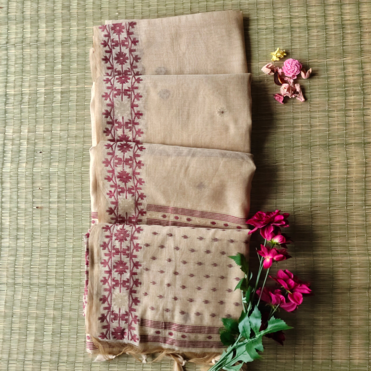 Off-White Chanderi Cotton Jamdani Saree