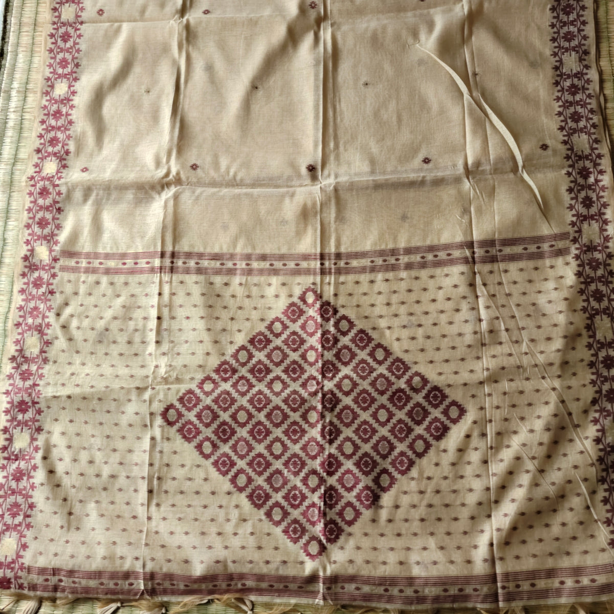 Off-White Chanderi Cotton Jamdani Saree