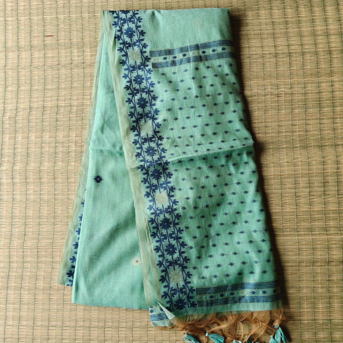 Mint Green Chanderi Cotton Jamdani Saree