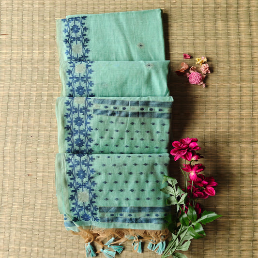 Mint Green Chanderi Cotton Jamdani Saree