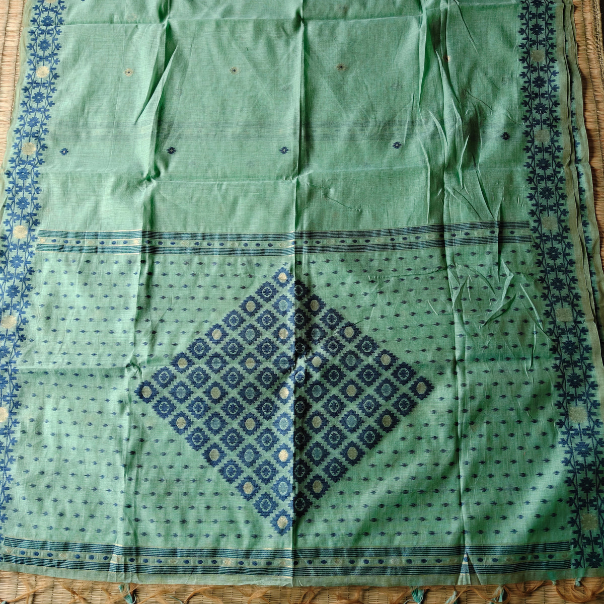 Mint Green Chanderi Cotton Jamdani Saree