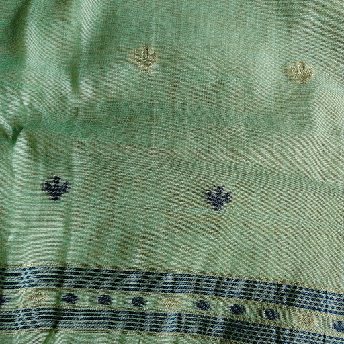 Mint Green Chanderi Cotton Jamdani Saree