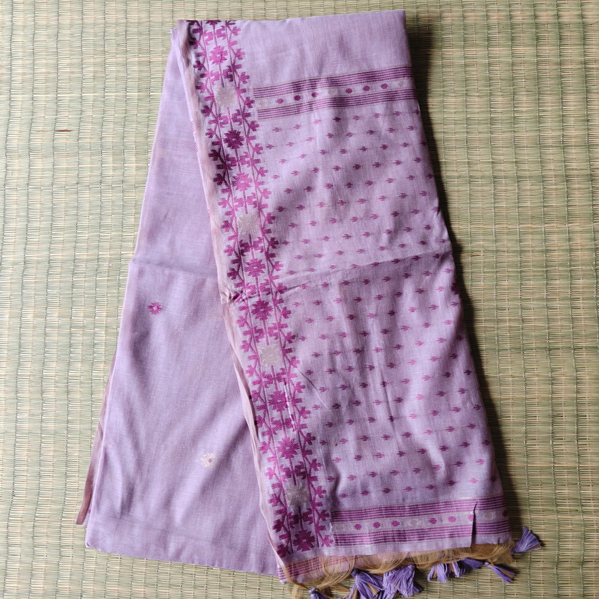 Lilac Pink Chanderi Cotton Jamdani Saree